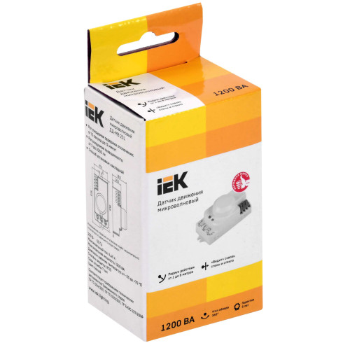 Датчик движения ДД-МВ201 1200Вт 360град 8м IP20 белый IEK