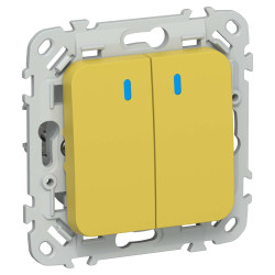 FLITE Выключатель 2-клавишный кнопочный с индикацией 10А ВС12-2-1-ФлЖК желтый карри IEK