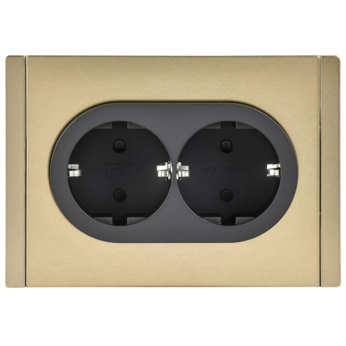 FORTE&PIANO Розетка 2-местная с заземлением с защитными шторками безвинтовое крепление 16А FP623M металл шампань IEK FORTE&PIANO Розетка 2-местная с заземлением с защитными шторками безвинтовое крепление 16А FP623M металл шампань IEK