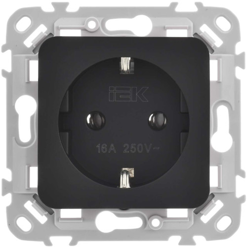 FLITE Розетка с заземлением без защитных шторок безвинтовое крепление 16А РС11-1-ФлЧ черный IEK