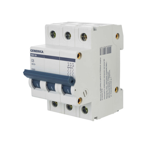 Автоматический выключатель ВА47-29 3Р 6А 4,5кА С GENERICA Автоматический выключатель ВА47-29 3Р 6А 4,5кА С GENERICA