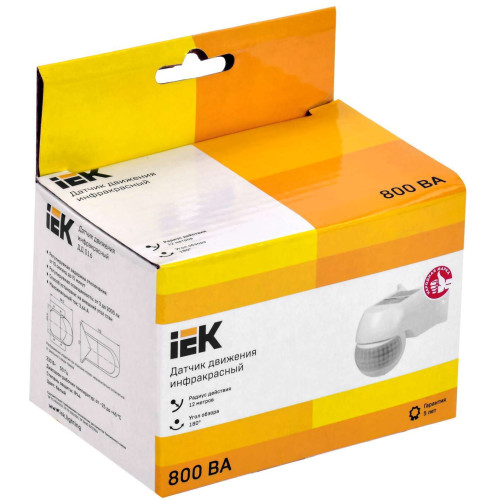 Датчик движения ДД-016 800Вт 180град 12м IP44 белый IEK