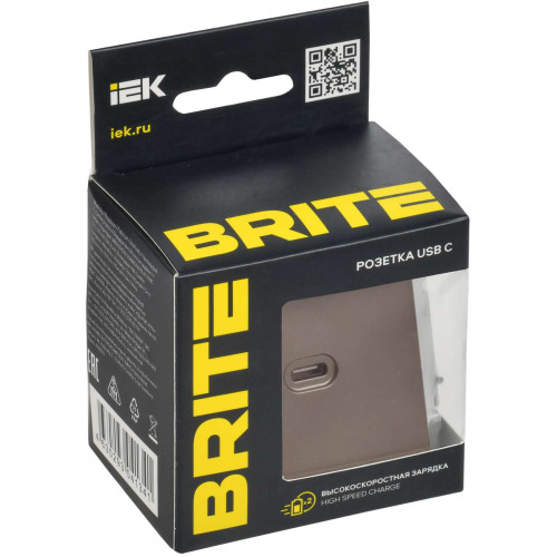 BRITE Розетка USB C 65Вт высокоскоростная зарядка РЮ12-1-БрТБ темная бронза IEK