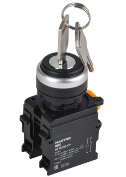 Переключатель с ключом на 2 положения 1NO+1NC чёрный MASTER IEK