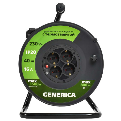 Катушка УК40 с термозащитой 4 места 2P+PE/40м 3х1,5мм2 GENERICA