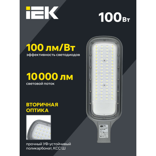 Светильник светодиодный консольный ДКУ 1012-100Ш 5000К IP65 серый IEK