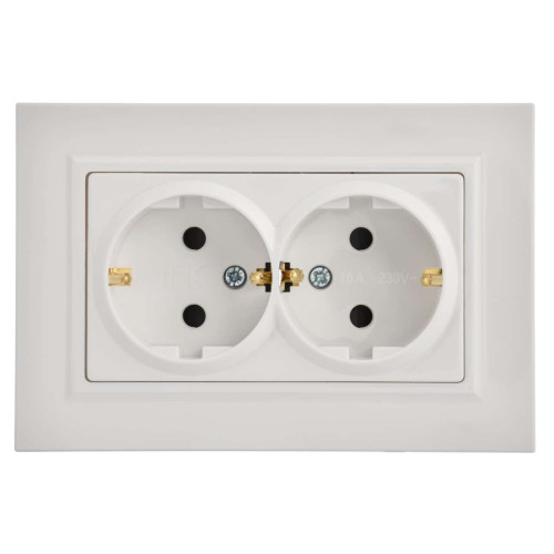 BRITE Розетка 2-местная с заземлением с защитными шторками плоская 16А в сборе РСшПл12-3-БрБ белый