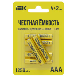 Батарейка щелочная Alkaline LR03/AAA (4+2шт/блистер) ПРОМО IEK