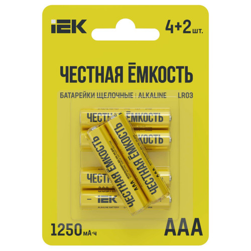 Батарейка щелочная Alkaline LR03/AAA (4+2шт/блистер) ПРОМО IEK