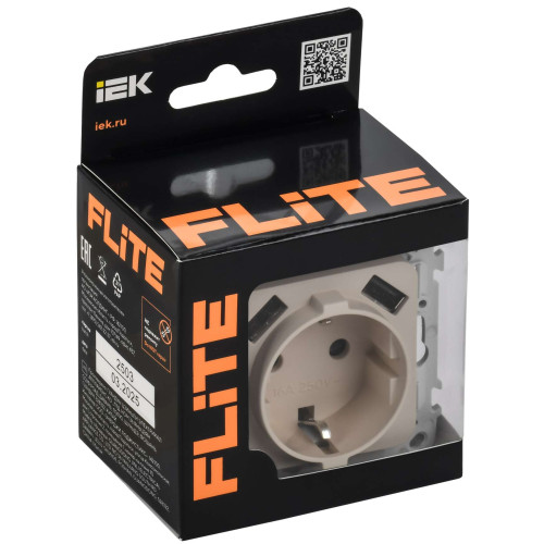 FLITE Розетка 1-местная с заземлением с защитными шторками 16А с USB A+A 3,1А безвинтовое крепление РСЮша11-1-ФлЛ льняной IEK