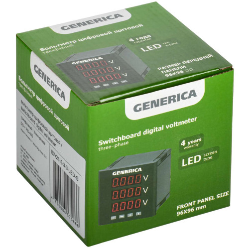 Вольтметр цифровой щитовой трехфазный DO RS-485 96х96мм LED GENERICA