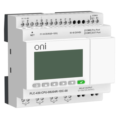 ПЛК 430 Модуль ЦПУ 4 DI 4 UI (0-10 В/DI) 4 RO 24В DC с Ethernet портом с экраном ONI