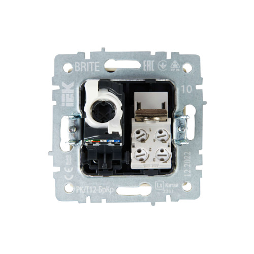 BRITE Розетка двойная RJ11+RJ45 кат.5E РК/Т12-БрКр бежевый IEK