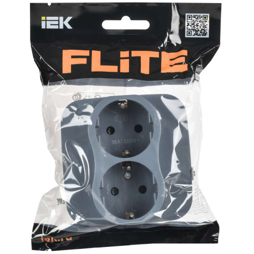 FLITE Розетка 2-местная с заземлением с защитными шторками безвинтовое крепление 16А РСш12-1-А-ФлМ маренго IEK