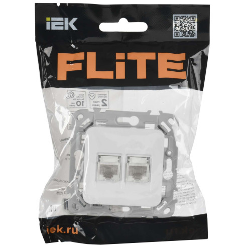 FLITE Розетка 2-местная RJ45/RJ11 категория 5Е/3 UTP РКТ5е/3-2-0-ФлБ белый IEK