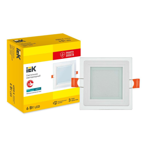 Светильник светодиодный ДВО 1623 со стеклом квадрат 6Вт 4000К IP20 IEK