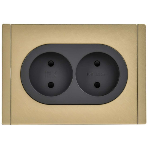 FORTE&PIANO Розетка 2-местная без заземления с защитными шторками безвинтовое крепление 10А FP625M металл шампань IEK