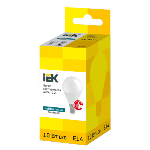 Лампа светодиодная ALFA G45 шар 10Вт 230В 4000К E14 IEK