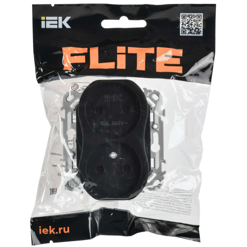 FLITE Розетка 2-местная без заземления без защитных шторок безвинтовое крепление 10А РС02-1-ФлЧ черный IEK FLITE Розетка 2-местная без заземления без защитных шторок безвинтовое крепление 10А РС02-1-ФлЧ черный IEK