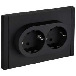 FORTE&PIANO Розетка 2-местная с заземлением с защитными шторками безвинтовое крепление 16А FP123M металл черный IEK