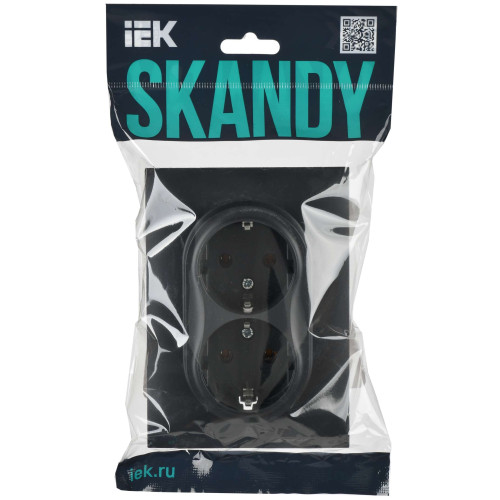 SKANDY Розетка 2-местная с заземлением без защитных шторок 16А в сборе SK-R08G графит IEK