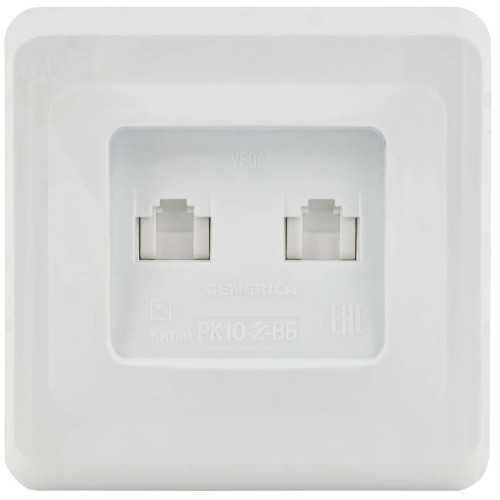 VEGA Розетка 2-местная компьютерная RJ45 кат.5е РК10-2-ВБ белый IEK
