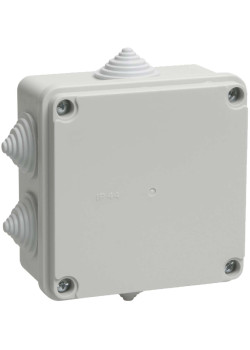 Коробка распаячная КМ41233 для открытой проводки безгалогенная (HF) 100х100х50мм IP44 6 гермовводов серая IEK