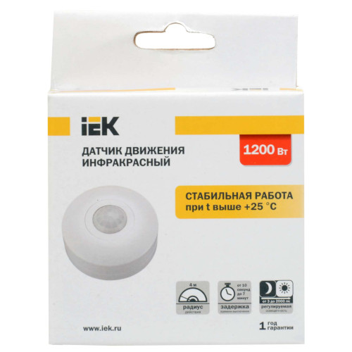 Датчик движения ДД-025 1200Вт 360град 6м IP20 белый IEK
