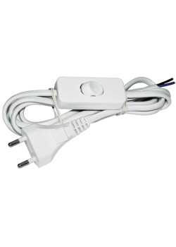 Шнур УШ-1КВ опрессованный с вилкой со встроенным выключателем 2х0,75/2м белый IEK