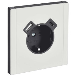 FORTE&PIANO Розетка 1-местная с заземлением с защитными шторками винтовое крепление 16А USB A+C 18Вт FP247M металл белый IEK