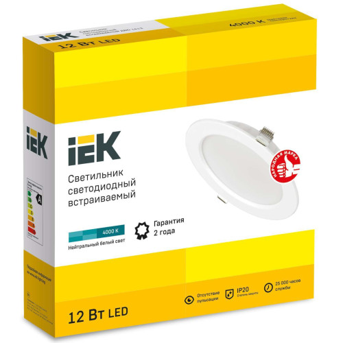 Светильник светодиодный ДВО 1613 белый круг 12Вт 4000К IP20 IEK
