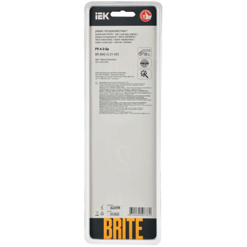 BRITE Рамка 4-местная РУ-4-2-Бр стекло белый матовый IEK