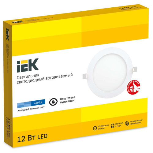 Светильник ДВО 1606 белый круг LED 12Вт 6500 IP20 IEK