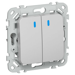 FLITE Выключатель 2-клавишный кнопочный с индикацией 10А ВС12-2-1-ФлА алюминий IEK