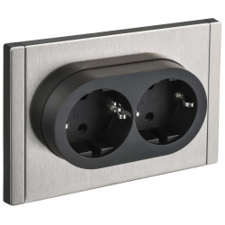 FORTE&PIANO Розетка 2-местная с заземлением с защитными шторками безвинтовое крепление 16А FP723M металл никель IEK