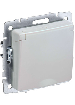 BRITE Розетка 1-местная с заземлением с защитными шторками и крышкой 16А IP44 РСбш10-3-44-БрЖ жемчуг IEK