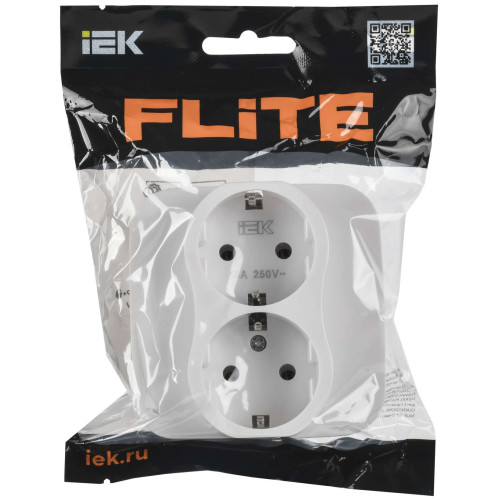 FLITE Розетка 2-местная с заземлением без защитных шторок 16А РС12-0-А-ФлБ белый IEK