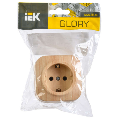 GLORY Розетка 1-местная для открытой установки с заземлением без защитных шторок 16А РС20-3-ХС сосна IEK