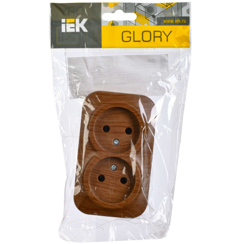 GLORY Розетка 2-местная для открытой установки без заземления без защитных шторок 10А РС22-2-ХД дуб IEK