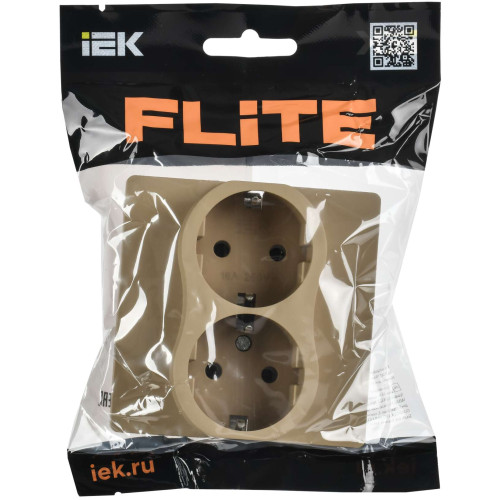 FLITE Розетка 2-местная с заземлением без защитных шторок безвинтовое крепление 16А РС12-1-К-ФлХ хаки IEK