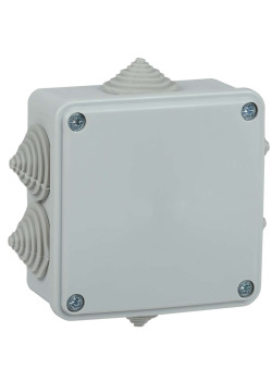 Коробка распаячная КМ для открытой проводки безгалогенная (HF) 100х100х45мм IP44 6 вводов серая IEK
