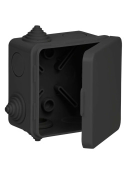 Коробка распаячная КМ41238 для открытой проводки с откидной крышкой безгалогенная (HF) 80х80х50мм IP54 7 гермовводов черная (RAL 9005) IEK