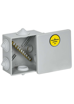 Коробка уравнивания потенциалов КУП КМ41360 с защелкивающейся крышкой безгалогенная (HF) 85х85х40мм IP44 6 гермовводов (RAL 7035) IEK