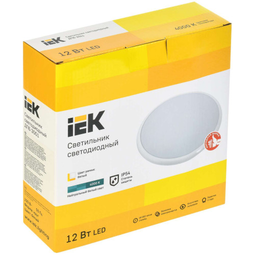 Светильник светодиодный ДПБ 3001 12Вт IP54 4000K круг белый IEK
