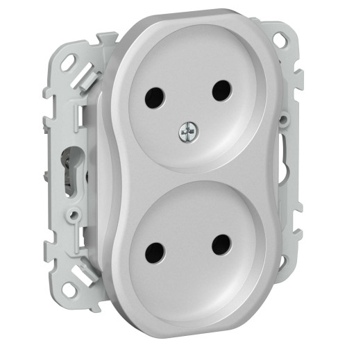 FLITE Розетка 2-местная без заземления без защитных шторок безвинтовое крепление 10А РС02-1-ФлА алюминий IEK