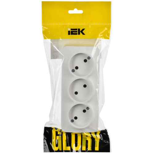 GLORY Розетка 3-местная для открытой установки без заземления без защитных шторок 10А РС23-2-ХБм белый матовый IEK