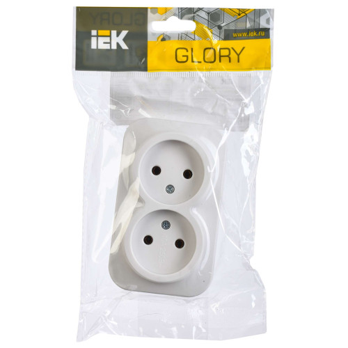 GLORY Розетка 2-местная для открытой установки без заземления без защитных шторок 10А РС22-2-ХБ белый IEK