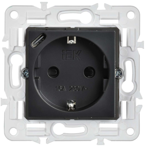 SKANDY Розетка с заземлением с защитными шторками 16А с USB C 18Вт SK-R17Bl черный IEK