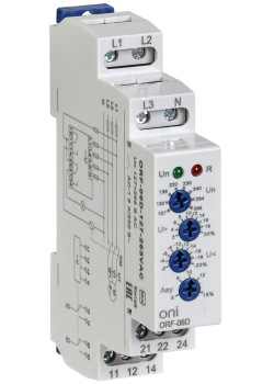 Реле контроля фаз ORF-06D 3 фазы 2 контакта 127-265В AC с контролем нейтрали ONI
