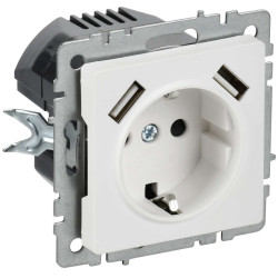 BRITE Розетка 1-местная с заземлением с защитными шторками 16А с USB A+A 5В 3,1А РЮш10-2-БрАБ арктический белый IEK